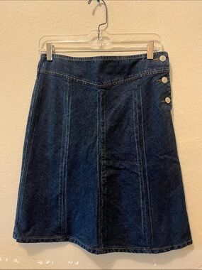Vintage Y2K Japanese Denim A-Line Skirt with Side Button Detail - Dark Blue